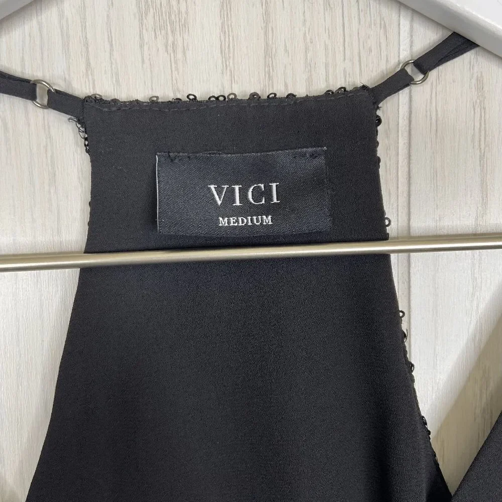 Vici Big Thing Sequin Racerback Tank Black Size Medium - Picture 3 of 5